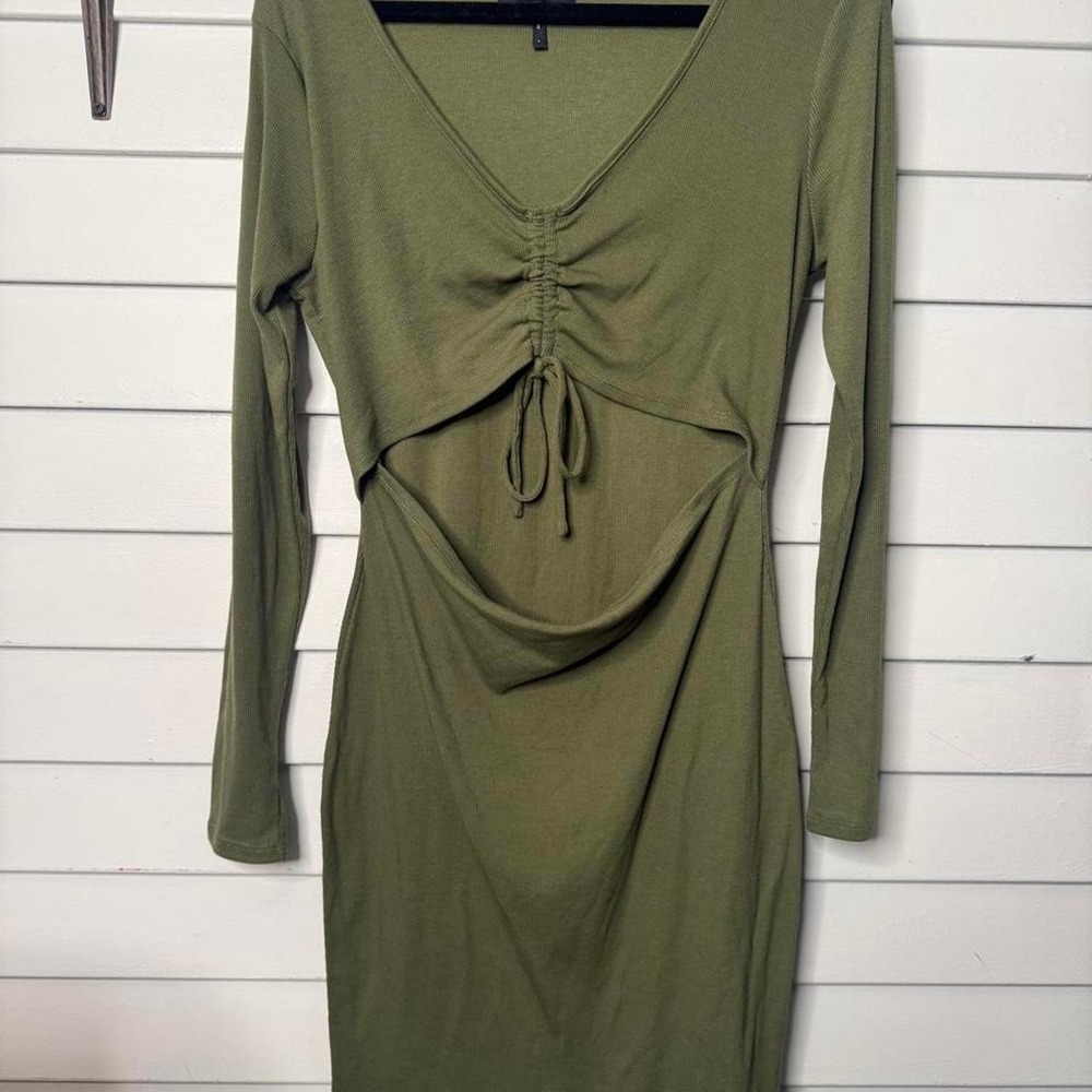BCBG Paris Olive Green ribbed knit bodycon dress, Large